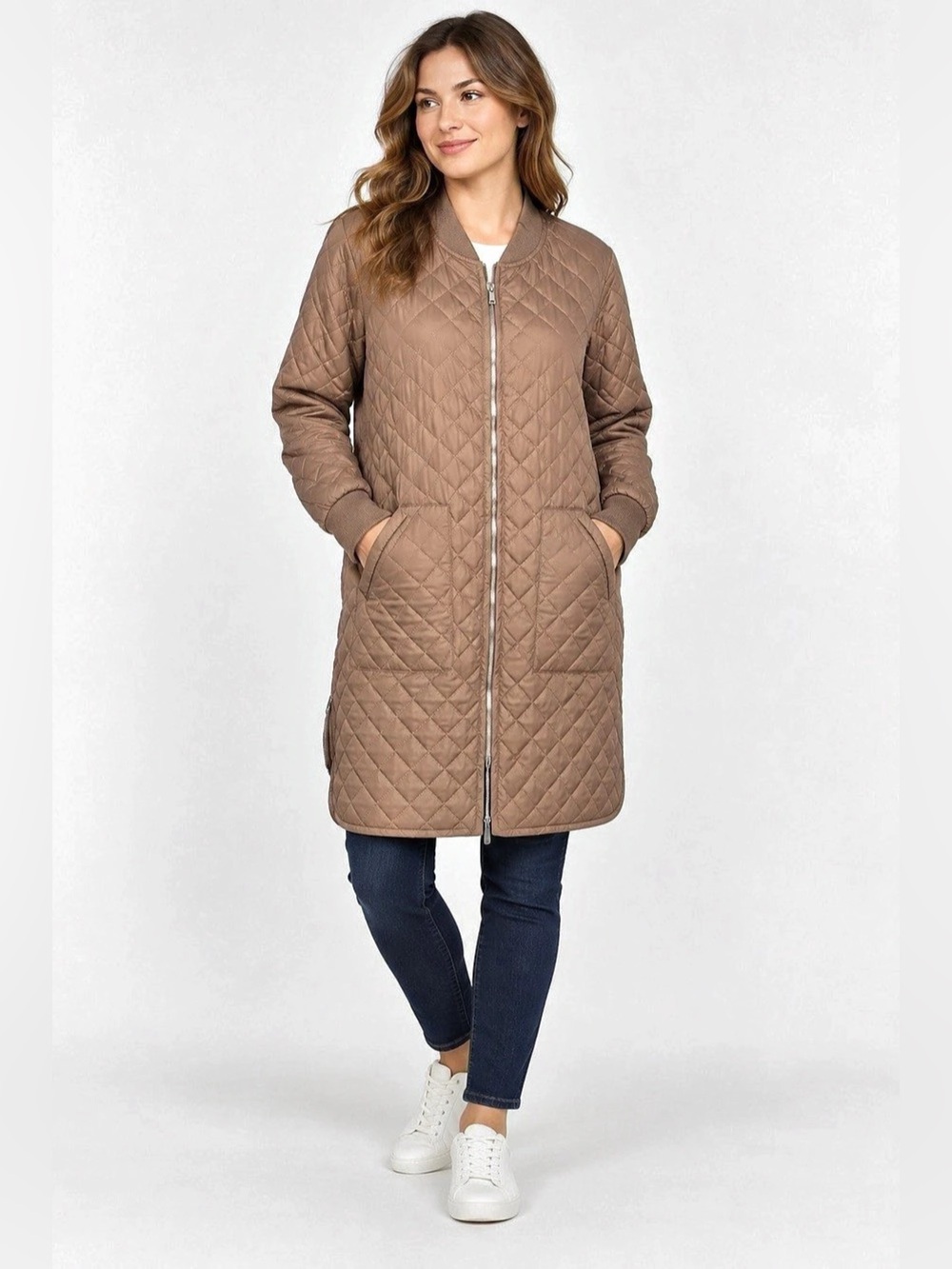 Zella Quilted Longline Jacket in Brown XL Like New